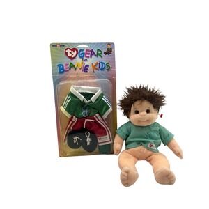 Ty Beanie Kids Plush Doll Brown Hair with NIP Ty Gear Soccer Outfit Set